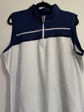 Women's EP NY PLUS SIZE Zip Mock Polo Golf Shirt with silver trim White/Navy 1X